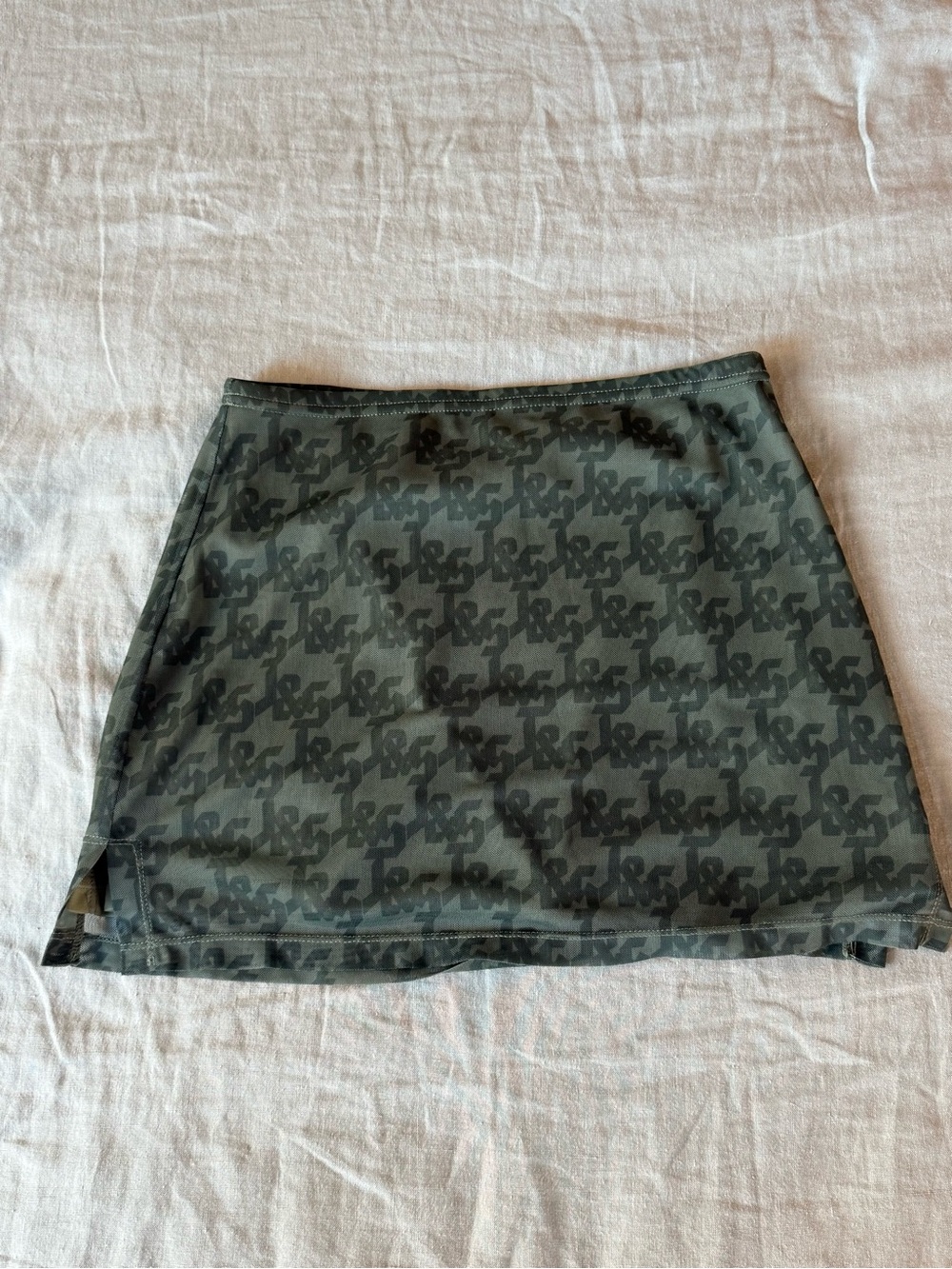 Princess Polly x Jagger and Stone Monogram Green Logo-Print Mini Skirt